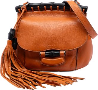 Gucci Womens Pre-owned Small Leather Bamboo Nouveau Fringe Crossbody - Tan - One Size