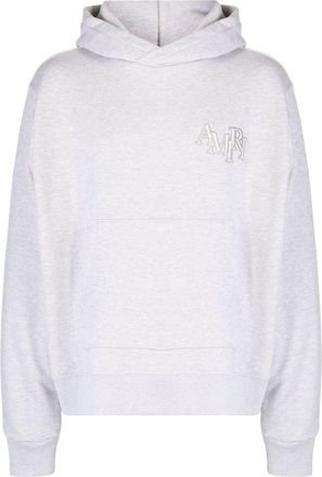 Amiri Staggered logo-embroidered cotton hoodie - men - Cotton/Cotton - XXXL - Grey