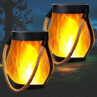 OEM Juego Faroles Decorativos Halloween: 2 Faroles Solares Efecto Llama Real Halloween Impermeable Color Morado Modo Carga (solar Usb), Blanca C&aacute;lida