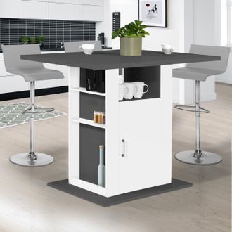 IDMarket Isla Central Ugo De 110 Cm Con Encimera De Madera Gris Y Blanca Y Muebles De Almacenaje