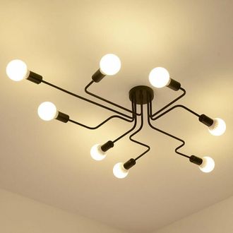 OEM Plafonnier 8 Lumi&egrave;res - E27 - M&eacute;tal Fer Noir - Style Industriel Vintage - Pour Salle &Agrave; Manger Salon Caf&eacute; H&ocirc;tel - 112 X 70 X 15 Cm - 1 Pi&egrave;ce