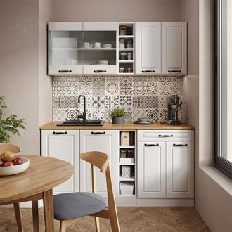 Vicco Cocina Para Solteros R-line, Casa De Campo Blanca/blanca, 160 Cm, Et M&aacute;rmol