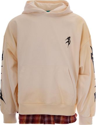 Barrow Relaxed-Fit Cotton Hoodie with Tarot Graphic and Check Contrast Hem