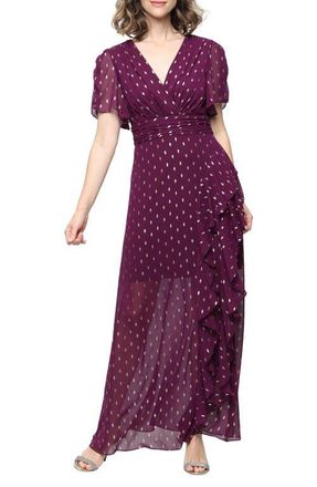 S.L. Fashions Foil Print Dress in Italian Plum at Nordstrom, Size 16
