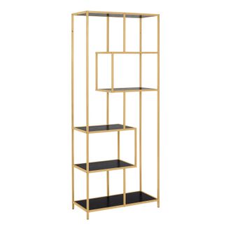Furniture To Go Seaford Tall Gold Metal Bookcase with 5 Black Shelves