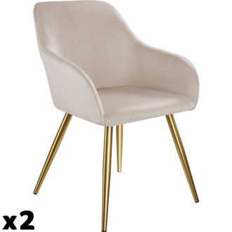 TecTake 2 sillas de comedor aterciopeladas, 58 x 62 x 82 cm, gris topo/dorado