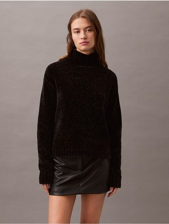 Calvin Klein Jeans Calvin Klein Womens Chenille Relaxed Turtleneck Sweater - Black - XS