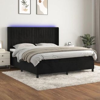 vidaXL Vidaxl - Cama Box Spring Colch&oacute;n Y Led Terciopelo Negro 160x200 Cm