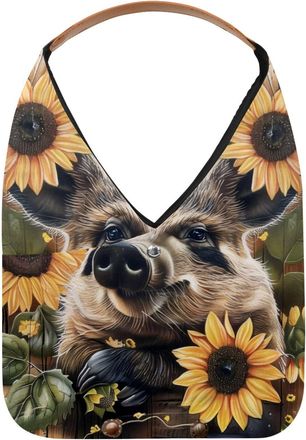 Generic Sunflower Pig Wooden Board Reusable Lightweight Grocery Bags - Foldable Into Compact Pouch, Washable & Sturdy, Multipurpose for Shopping and Travel