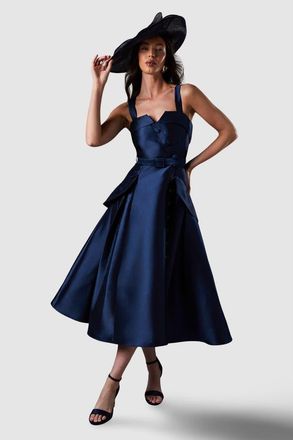 Coast Lisa Twill Volume Belted Midi Dress in Navy at Nordstrom, Size 12