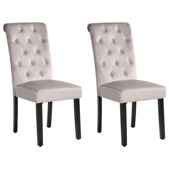 Beliani Conjunto De 2 Sillas De Comedor Tapizadas En Terciopelo Gris Glamour Dise&ntilde;o Moderno Patas De Madera Negras Velva
