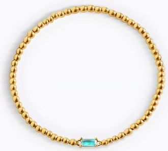 Mint & Lily Gold Beaded Birthstone Bracelet in March Aquamarine at Nordstrom, Size 7.5