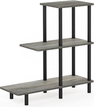 Furinno Turn-N-Tube 3-Tier Sofa Side Table Tall, French Oak Grey/Black