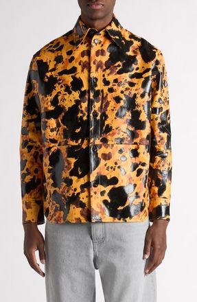 Bottega Veneta Turtle Shell Print Leather Button-Up Shirt in 7670 Mango/fondant at Nordstrom, Size 42 Us