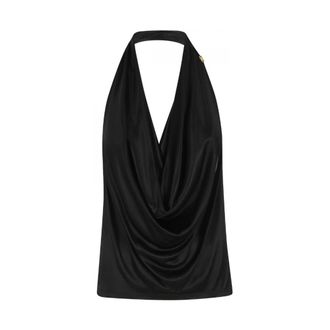 Elisabetta Franchi Sleeveless Tops, female, Black, Size: XS Shiny Viscose Jersey Top