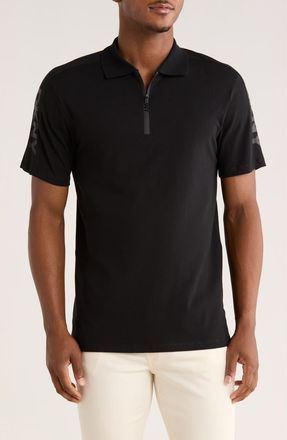 DKNY Zach Stretch Cotton Quarter Zip Polo in Black at Nordstrom Rack, Size Small