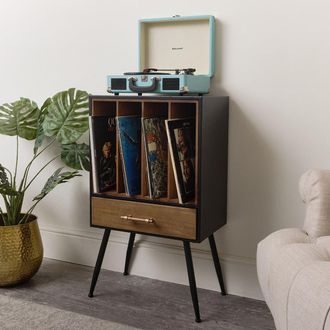 Melody Maison Mid-Century Modern Vinyl Record Storage Cabinet in Black