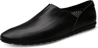 Generic Loafers for Men Genuine Leather Stitching Details with Rivet Round Toe Lightweight Flat Heel Slip Resistant Fashion Prom Slip-on(Yellowish Brown,7.5 U