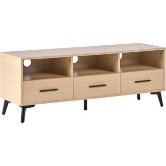 Beliani TV Stand Light Brown MDF Modern Cabinet Cable Management Living Room KITIMAT