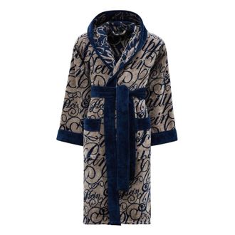 Philipp Plein Hooded Bathrobe Signature - unisex - Badjassen - Blauw - 2XL - Katoen - Nachtkleding