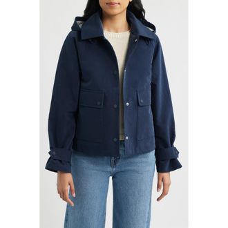 Bernardo Short Hooded Raincoat in Navy at Nordstrom, Size Xx-Large
