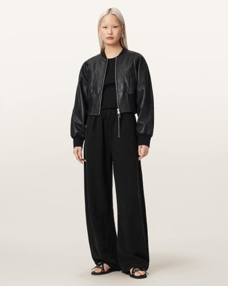 AllSaints Main: 54% Lyocell, 46% Linen Jett Wide Leg Linen Blend Trousers, Size: UK 14/US 10