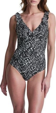 DKNY Ruffle V-Neck One-Piece Swimsuit in Crosshtch at Nordstrom Rack, Size Xx-Large
