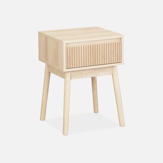 Sweeek Sweeek - Mesita Decorativa De Madera 1 Caj&oacute;n, Linear, Natural, 39x39x55.4 Cm
