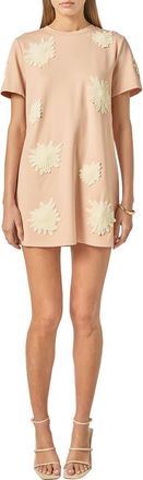 English Factory Flower Detail T-Shirt Minidress in Peach at Nordstrom, Size X-Small