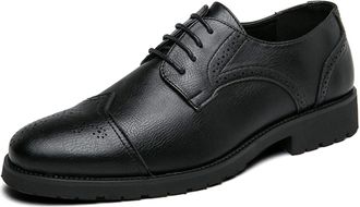 Generic Dress Oxford for Men Lace Up Round Toe Wing Tip Brogue Embossed Derby Shoes Rubber Sole Non Slip Block Heel Slip Resistant Wedding(Black,6.5 UK)