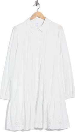 Melrose and Market Long Sleeve Poplin Eyelet Trim Dress in White Blanc at Nordstrom Rack, Size 3X