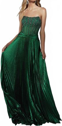 Alyce Paris Metallic Foil A-Line Scoop Dress In Emerald