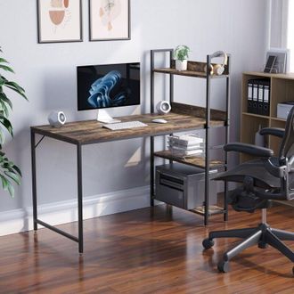 Home Discount Home Discount - Brooklyn Computer Desk pc Laptop Table 3 Shelf Shelving Adjustale Storage Home Office Study, Dark-Wood