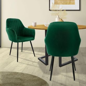 ML Design Ml-design - 2x Sillas De Comedor Verdes Ergon&oacute;micas, Asiento Tapizado Aspecto De Terciopelo Patas De Metal Con Respaldo Y Reposabrazos Sill&oacute;n Moderno 