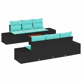 vidaXL Set Divano Da Giardino 7 Pz Nero E Turchese Polyrattan Vidaxl