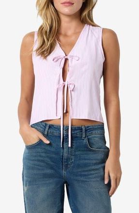 Noisy May Frida Tie Front Crop Vest in Bonbon Stripes White at Nordstrom Rack, Size X-Large
