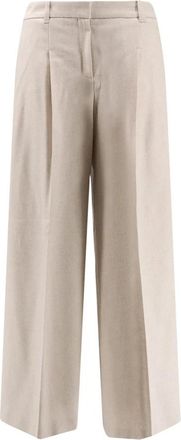 HUGO BOSS Tiana Broeken - Dames - Wijde Broeken - Beige - L - Wol - Broeken