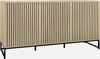 Sweeek Sweeek - Aparador Contempor&aacute;neo Acanalado Efecto Madera 3 Puertas, 160cm, Lisbonne, Natural, 160x40x77 Cm