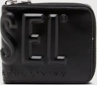 Diesel Leather zip wallet with embossed logo - Small Wallets - Man - Black