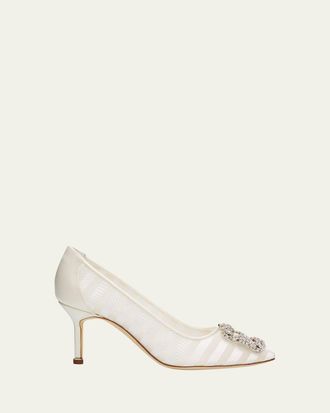 Manolo Blahnik 70mm Hangisila Organza Jewel-Buckle Pumps