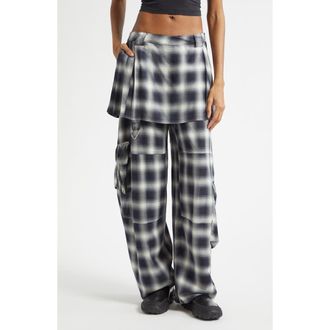 Collina Strada Lawn Plaid Skirt Overlay Cargo Pants in Fog Plaid at Nordstrom, Size X-Small