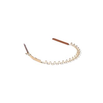 Miu Miu Metal And Leather Headband, Woman, Gold/cognac