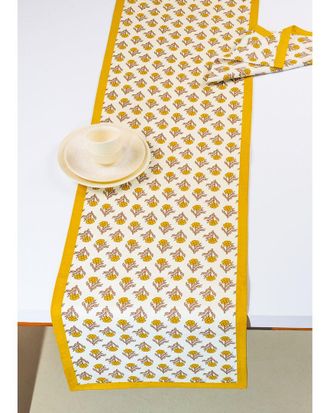Tiramisu Golden Marigold Block Print Table Runner