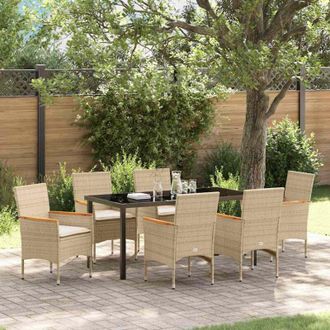 vidaXL Conjunto De Comedor De Jard&iacute;n Con Coj&iacute;n 7 Pcs Beige Polirat&aacute;n Vidaxl