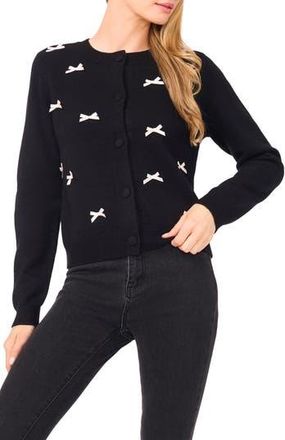 CeCe by Cynthia Steffe Bow Detail Crewneck Cardigan in Rich Black at Nordstrom Rack, Size Xx-Large
