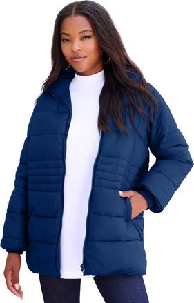 Roaman's Plus Size Lightweight Quilted Jacket in Evening Blue at Nordstrom, Size Medium