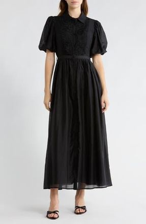 By Design Brielle Puff Sleeve Lace Bodice Shirtdress in Black at Nordstrom Rack, Size Small