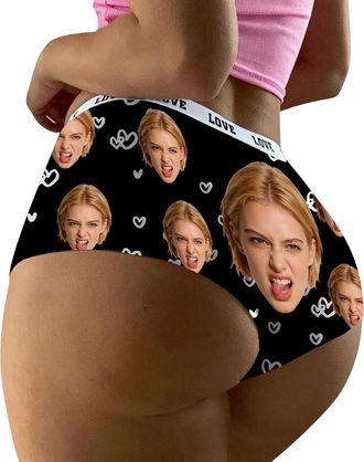 Generic Personlised Knickers for Women with Photo Face - Funny Custom Photo Women Underwear Stretchy Panties Personalised Bikini Briefs Ladies Swim Bottoms va