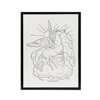 Artery8 Pegasus Flies In Front Of A Cloud Leo Gestel Black Framed Canvas Art in White | Size: W24 x H32