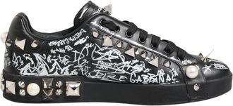 Dolce & Gabbana Black Portofino Stud Embellished Sneakers Mens Shoes (Pre-Owned)